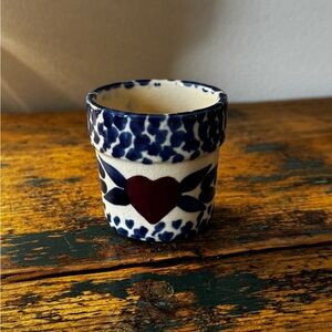 Hand-Painted Blue and Red Heart Ceramic Toothpick Holder